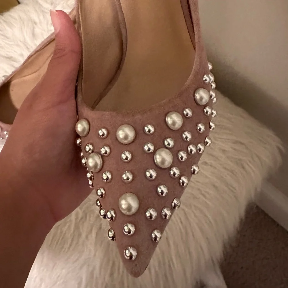 Steve Madden Pink and Pearl Embellished Pointed Stiletto Heels - Picture 5 of 5